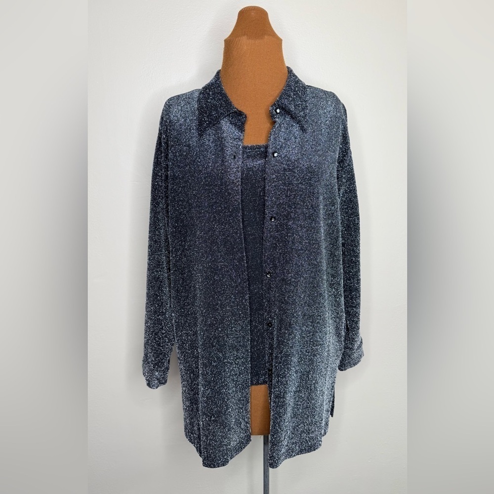 Vintage Karen Kane Metallic Stretchy Two Piece Set Tank Top and Cardigan XL/L